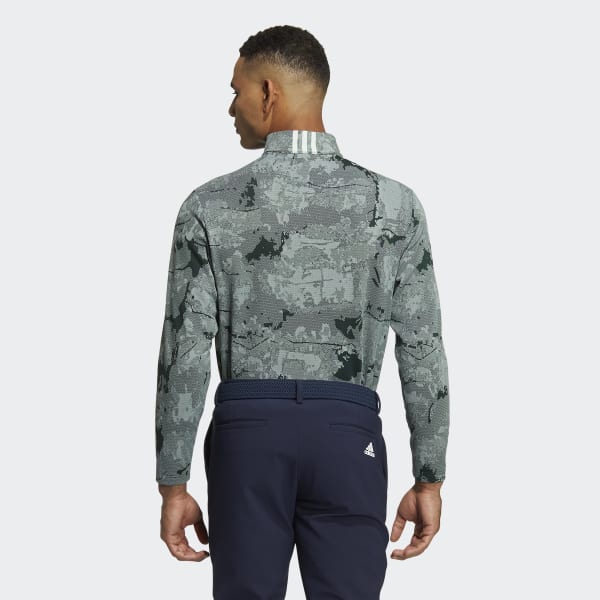 Green Graphic Zip Mock Neck Long Sleeve Shirt