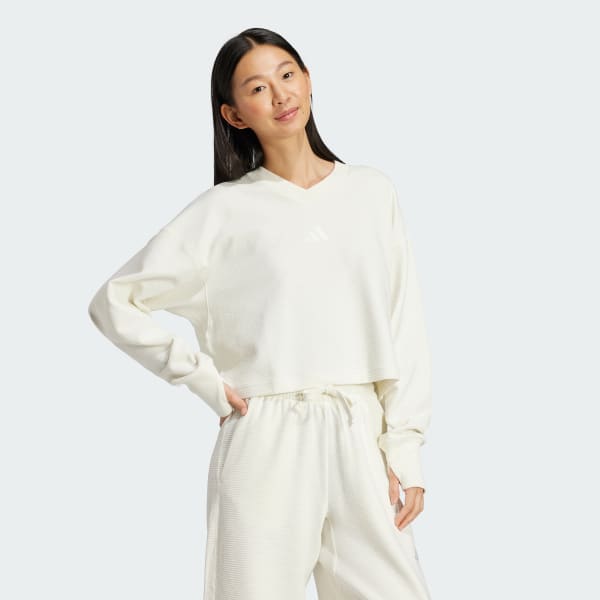 Blanc Sweat-shirt col en V côtelé ALL SZN
