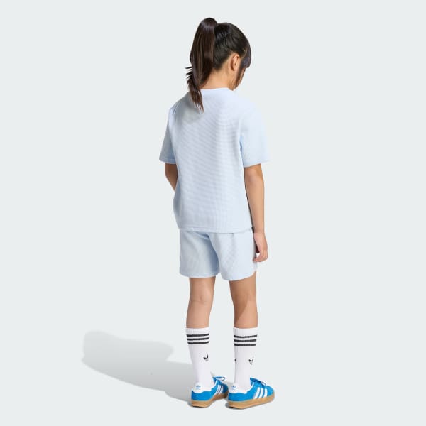 Blue Loose Waffle Short T-Shirt Set