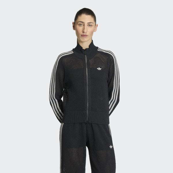 adidas KNITTED CROCHET FIREBIRD TRACK TOP - Black | Free Shipping
