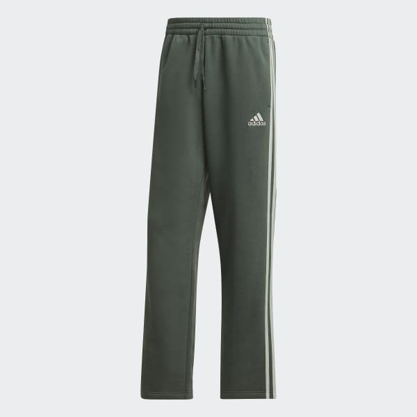 adidas Essentials Fleece Open Hem 3-Stripes Pants - Green