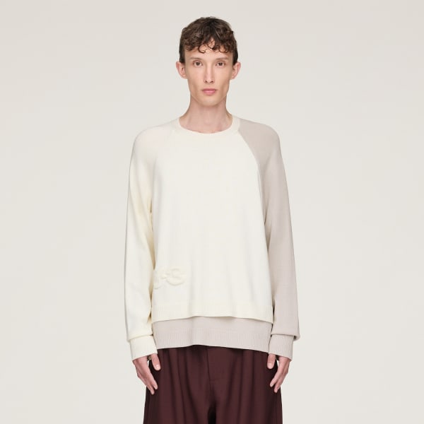 สีขาว เสื้อคอกลมผ้าถักโลโก้ Y-3