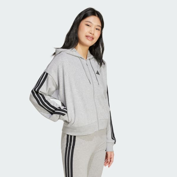 Gra Essentials 3-Stripes French Terry Full-Zip hættetrøje