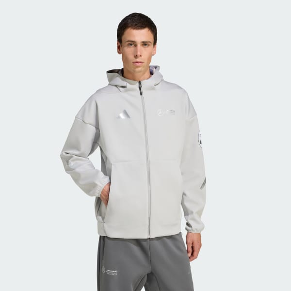 Gris Campera con capucha y cierre frontal Mercedes - AMG Petronas Formula One Team con flechas plateadas