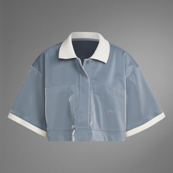 Grey Blue Version High-Shine Crop Polo Shirt DD855