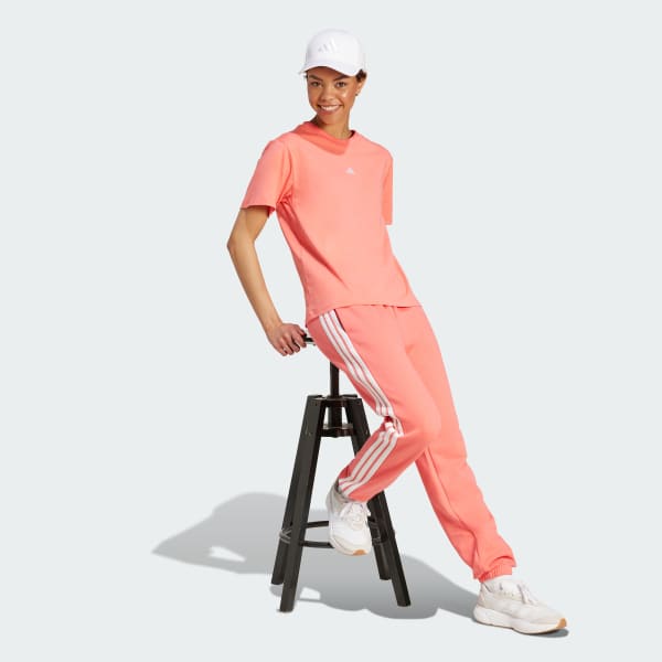 Rosa Camiseta Essentials de algodão com logotipo pequeno.