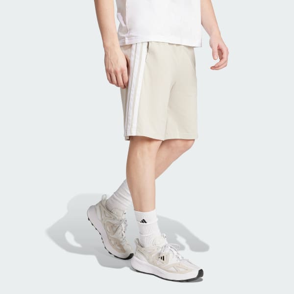 สีเบจ กางเกงขาสั้นผ้าซิงเกิลเจอร์ซีย์ Essential 3-Stripes 10 นิ้ว