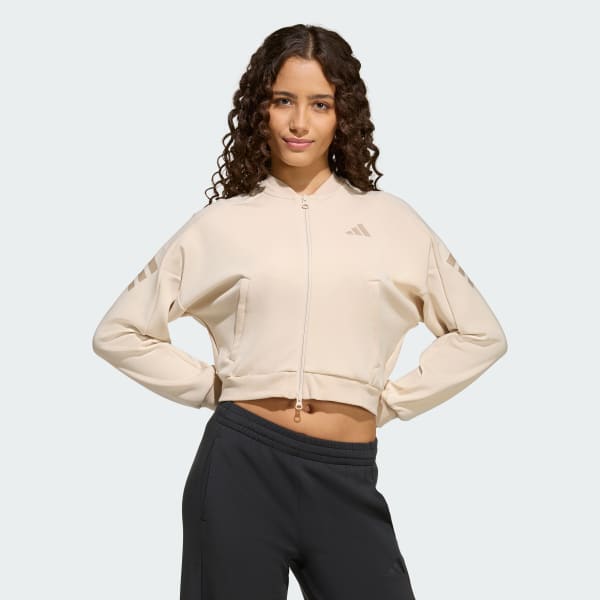 Beige FUTURE ICONS 3 STRIPES FULL ZIP TRACK TOP

