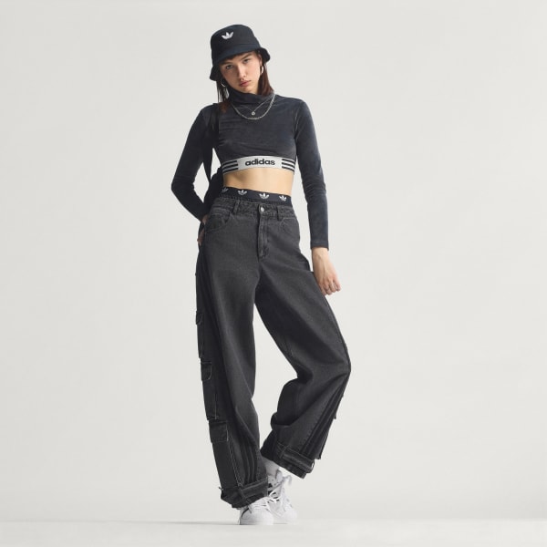 ブラック ウィンターライズド 長袖クロップTシャツ