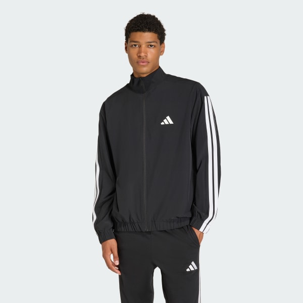 Black 3-스트라이프 우븐 레귤러 핏 트랙 탑