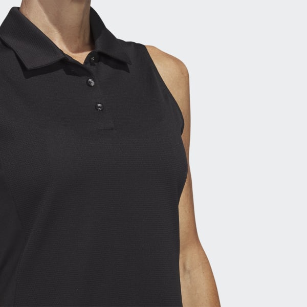 Svart Texture Sleeveless Golf Poloskjorte