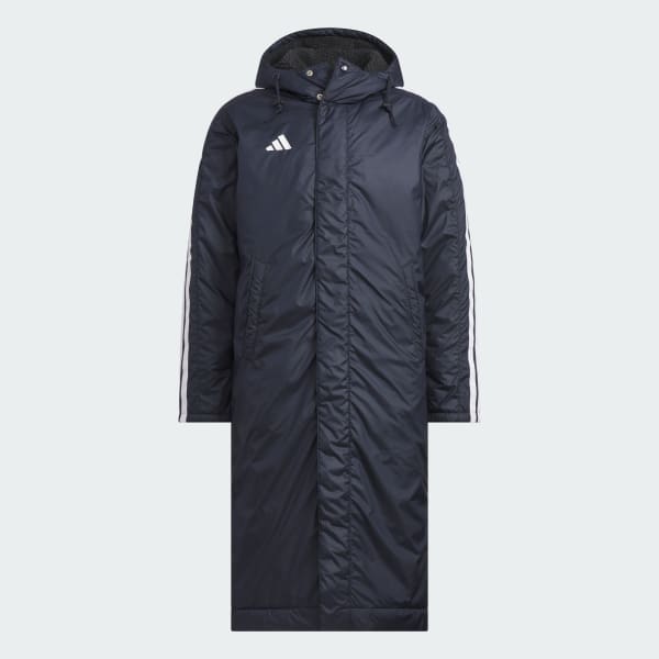 ブルー スリーストライプス ルーズフィット ロング ボアコート