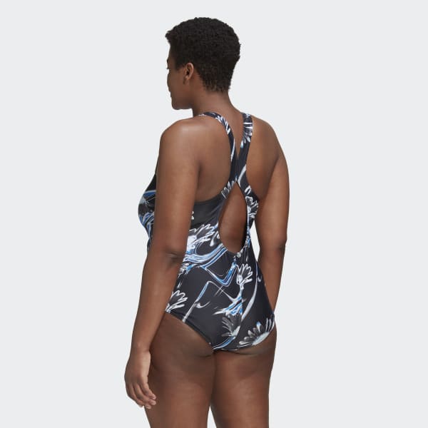 Svart Positivisea 3-Stripes Graphic Swimsuit (Plus Size) TL443