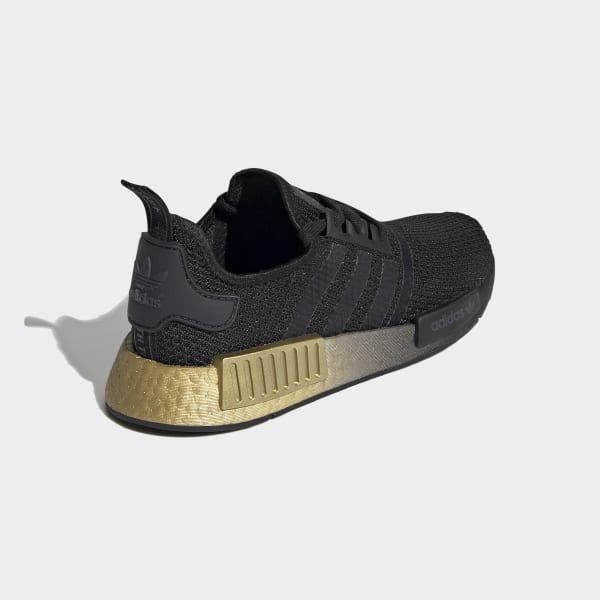 Women's NMD R1 Black and Gold Shoes 
