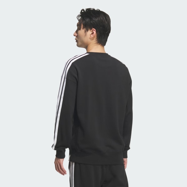 Black ESSENTIALS PLUS LOOSE FIT 3 STRIPES FRENCH TERRY 스웨트셔츠