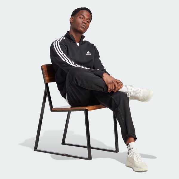 Negro Sudadera Essentials Fleece 1/4-Zip 3 bandas