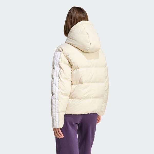 Bej Essentials Climawarm 3-Stripes Puffer Down Kapüşonlu Mont