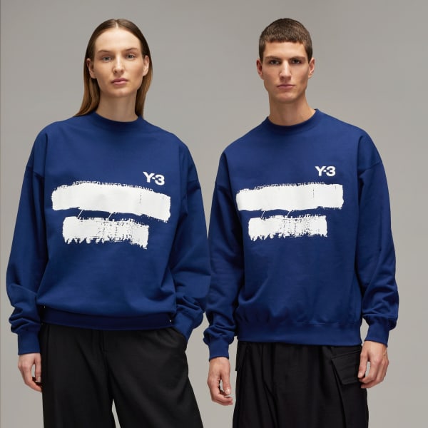 Y 3 Blue Graphic Crew Sweatshirt