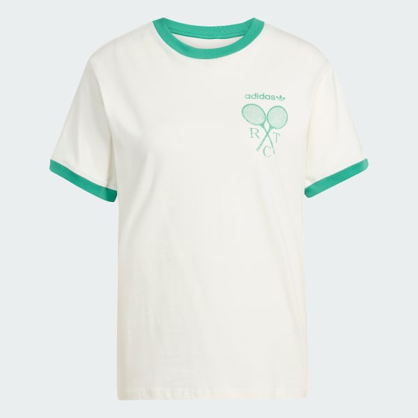สีขาว เสื้อยืดทรงเรกูลาร์ Retro Tennis