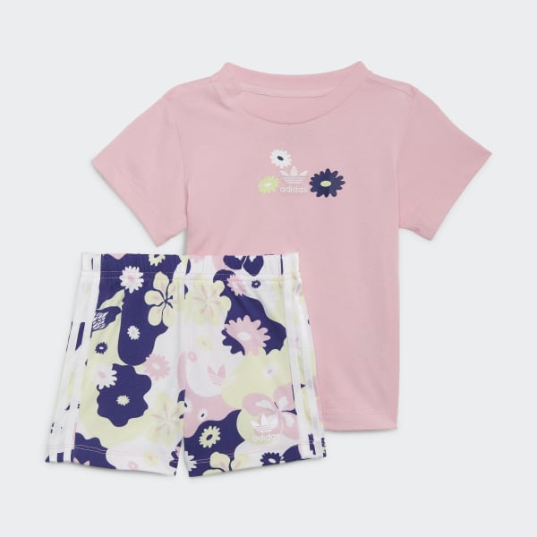Rosa Conjunto Shorts y Camiseta Estampado de Flores UB561