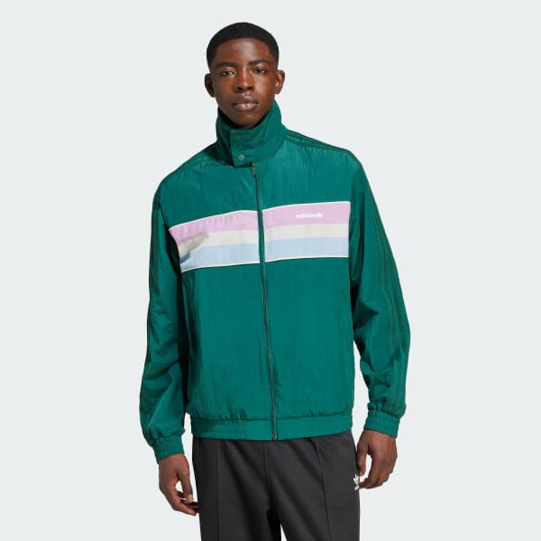 Adidas 3 stripe green tracksuit jacket cheap