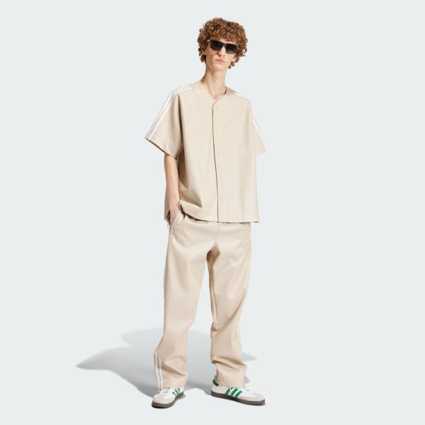 ★adidas★ FOU LEATHER 3S FIREBIRD TRACK PANTS BEIGE IZ4041 adidas Faux Leather Adicolor 3-Stripes Firebird Track Suit
