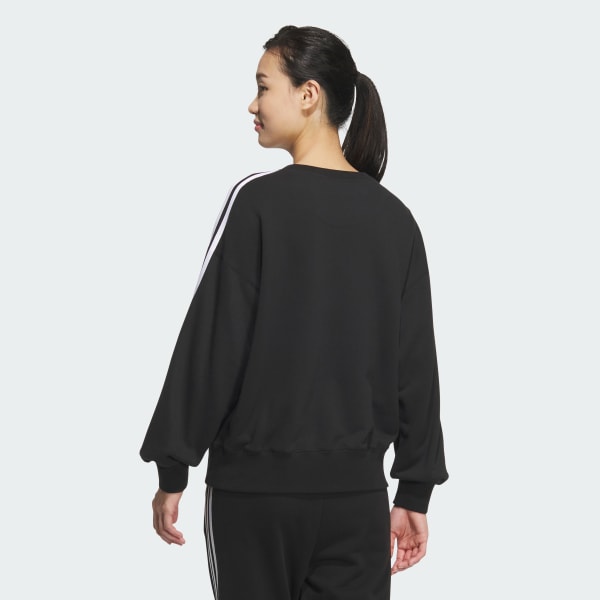 Black 에센셜 플러스 3-스트라이프 프렌치 테리 크루 스웨트셔츠
