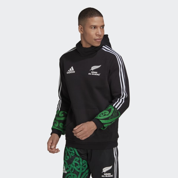 Czerń Maori All Blacks Rugby 3-Stripes Full-Zip Hoodie IE188