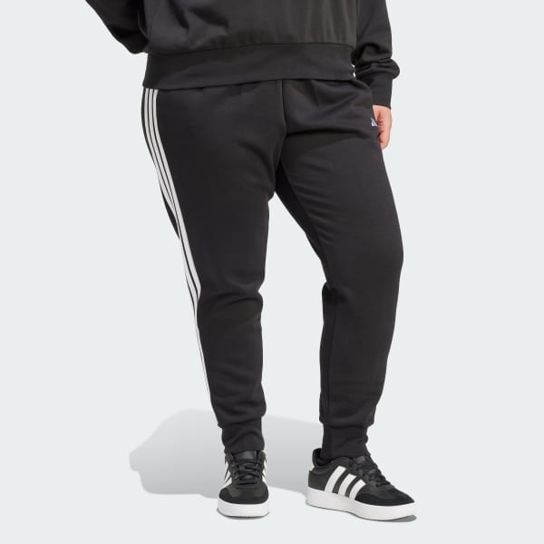 Black Essentials 3-Stripes Fleece Slim Pants (Plus Size)