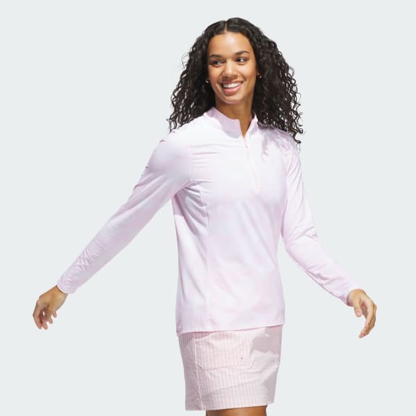 adidas Ultimate365 Printed Quarter-Zip Mock Neck Top - Pink