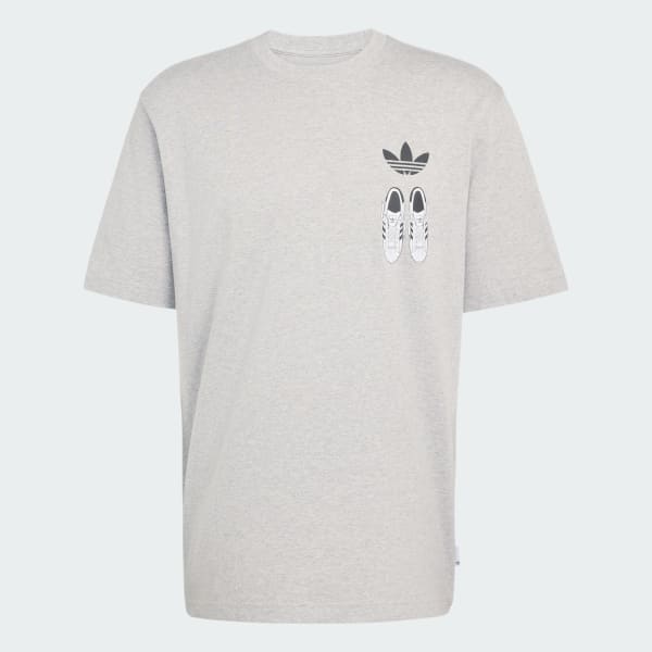 สีเทา เสื้อยืดทรงหลวมพิมพ์ลาย Shoes 4