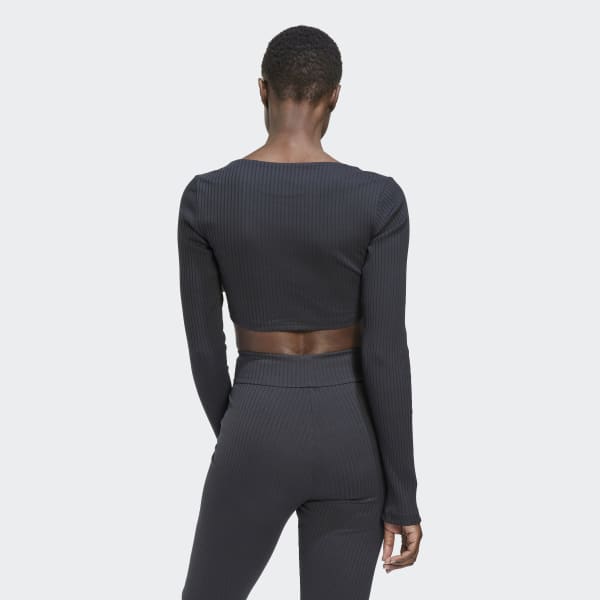 Szary Studio Lounge Ribbed Cropped Long-Sleeve Top K8074