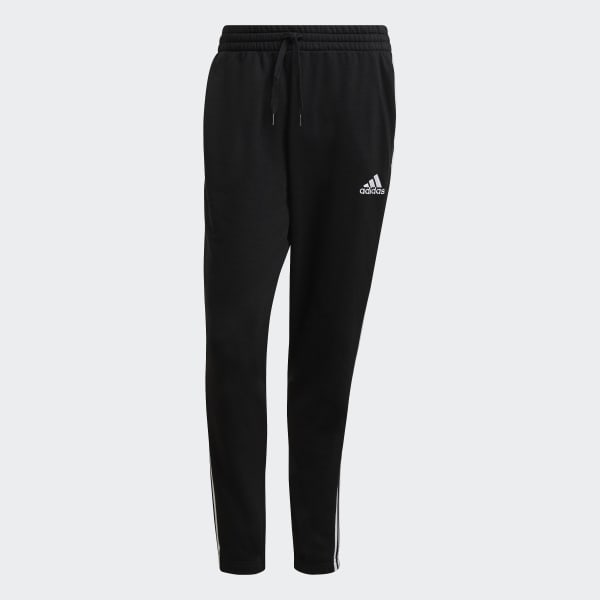 Black Essentials French Terry Tapered 3-Stripes Joggers