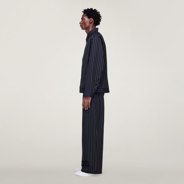 cierna NOHAVICE Y-3 PINSTRIPE REFINED WOOL WIDE LEG