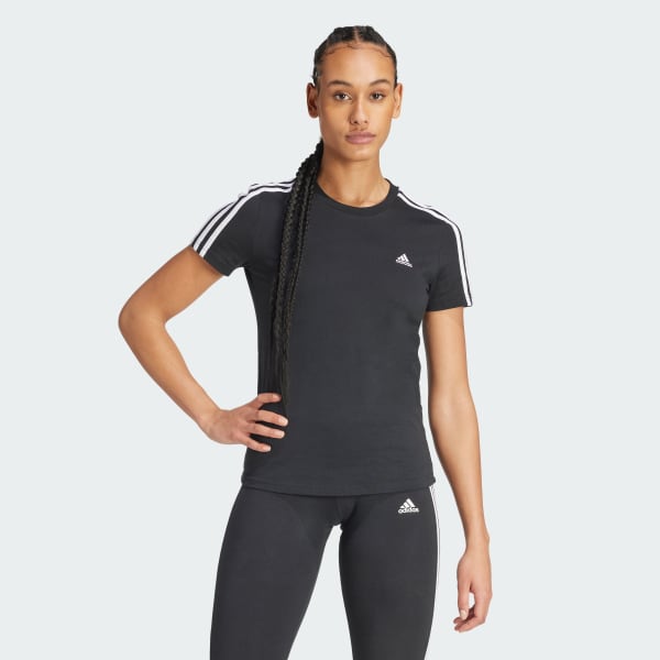 Svart Essentials Slim 3-Stripes T-skjorte
