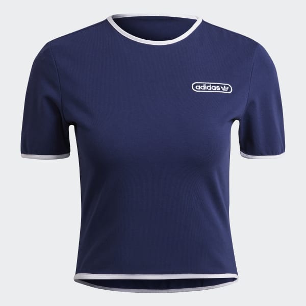 Niebieski Crop Tee with Binding Details