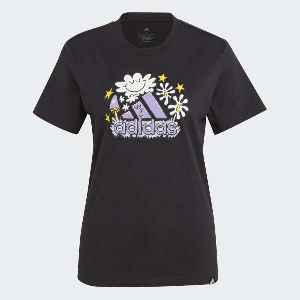 สีดำ เสื้อยืดพิมพ์ลาย Doodle