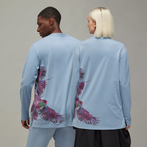 Blue Y-3 Graphic Long Sleeve Tee