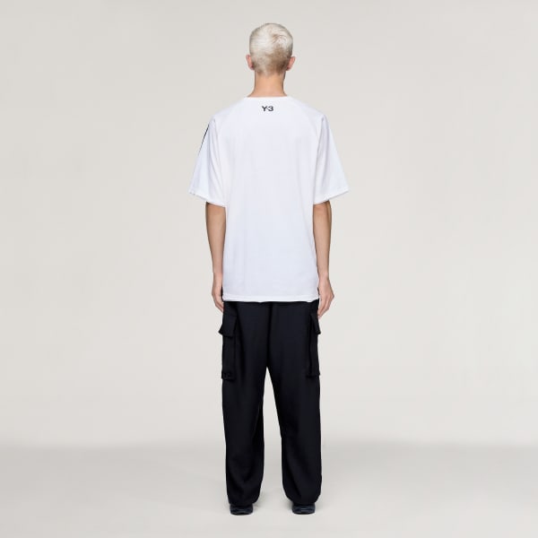 biela TRIČKO Y-3 RAW EDGE 3 STRIPES SHORT SLEEVE TEE