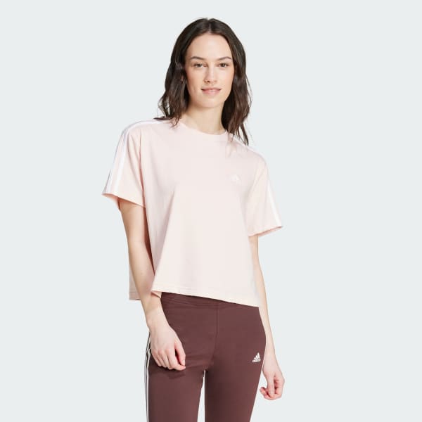Hong Áo Crop Top Single Jersey 3 Sọc Essentials