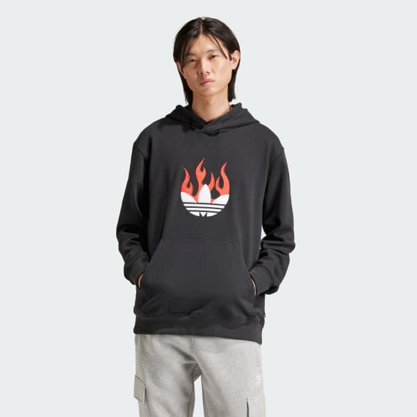 Negro Sudadera con Gorro Flames Logo