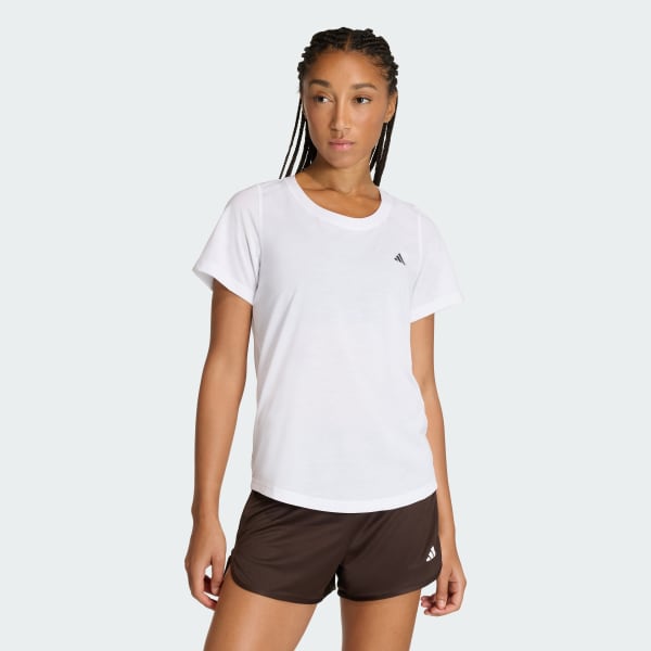 Branco T-shirt de exercício Essentials com gola em U