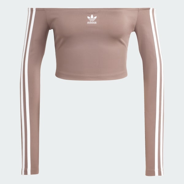 Brown Adicolor Off Shoulder Long Sleeve Tee