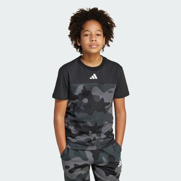 Preto T-shirt de Algodão Camuflado Seasonal Essentials - Criança