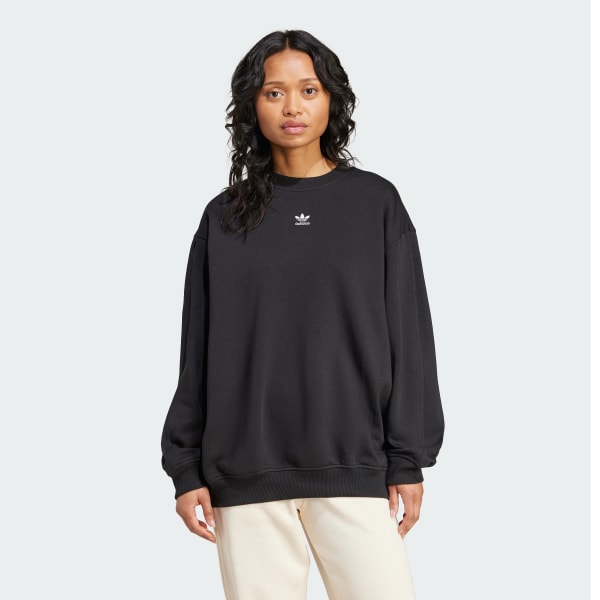 Adidas Originals Women s Essentials Fleece Long Oversized Crew Sweatshirt Medium Black
