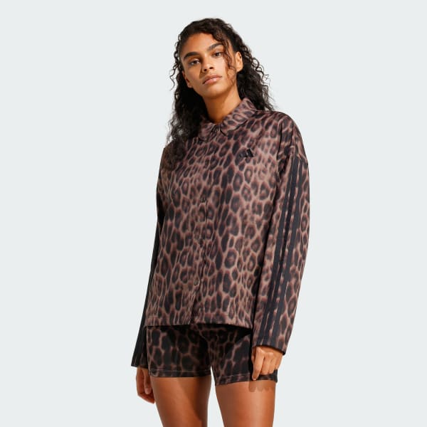 Flerfarvet Seasonal Essentials Leopard Print Woven Overskjorte med 3-Stripes
