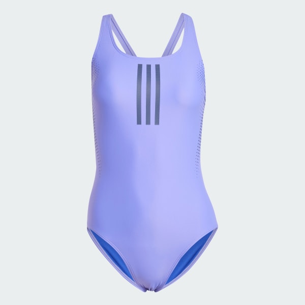 Blue 3-Stripes Graphic V-Back Swimsuit