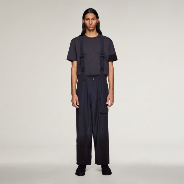 Grey Y-3 CRINKLE VISCOSE SUSPENDER PANTS