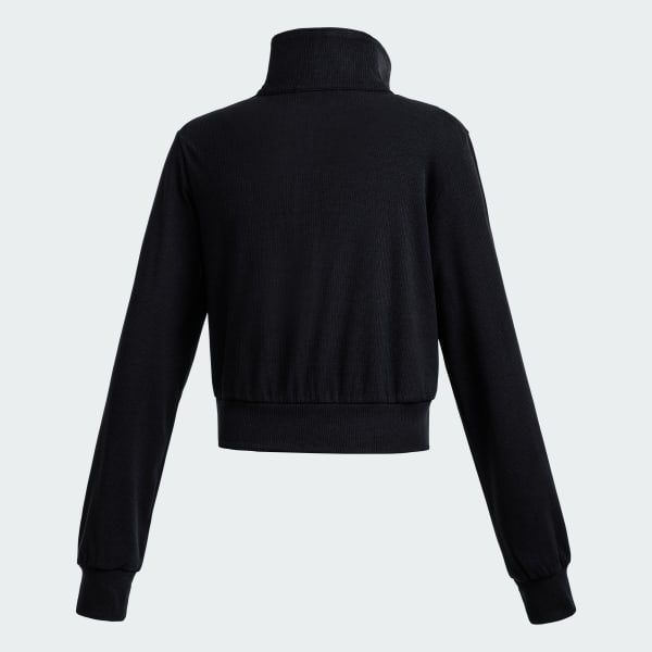 Hitam Track Top Kerah Rib Full-Zip