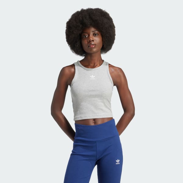 Adidas Essentials Ribbed Tank Top Women Medium Grey Heather S